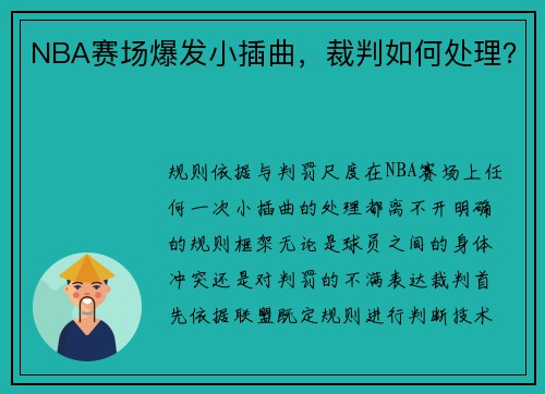 NBA赛场爆发小插曲，裁判如何处理？